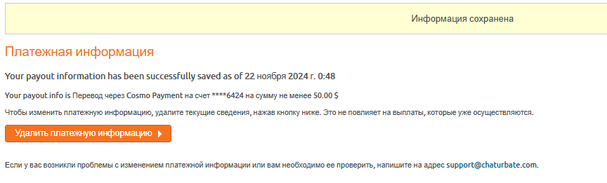 Cómo agregar información de pago para recibir pagos de Chaturbate – Adición exitosa