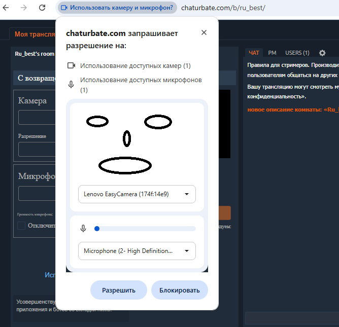 Cómo iniciar una transmisión de Chaturbate permisos de cámara y micrófono